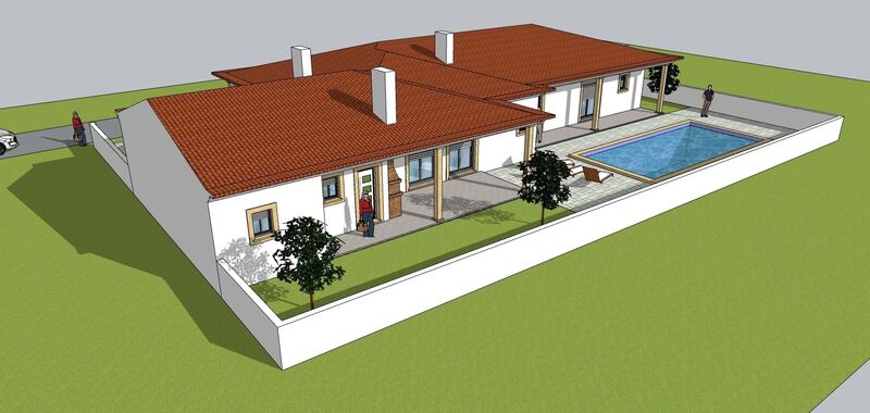 Moradia V4 Térrea Alcobaça - jardim, bbq, caldeira, vidros duplos, lareira, terraço, garagem, painéis solares, piscina