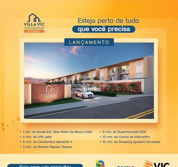Apartamento para Venda - 43m² e 51m² (Lançamento) com 2 Dorms, Varanda ou Quintal Garden - Villa VIC Pompéia - Votorantim/SP