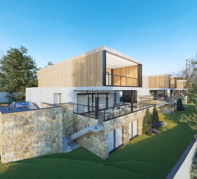 House Modern 4 bedrooms Alcabideche Cascais - underfloor heating, garage, swimming pool, equipped kitchen, balcony, garden, acoustic insulation, private condominium, parking lot, store room, air conditioning, terrace, heat insulation, double glazing, fireplace, solar panels