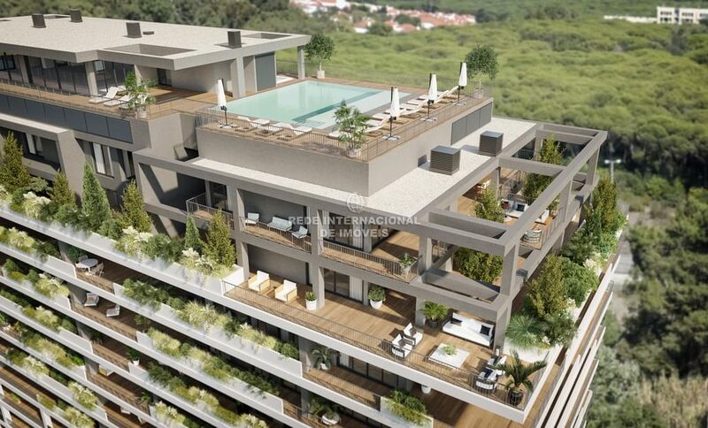 Apartamento T2 novo Oeiras - piscina, varandas, garagem, zonas verdes, vidros duplos, sauna, painéis solares, cozinha equipada, parqueamento, terraço, ar condicionado