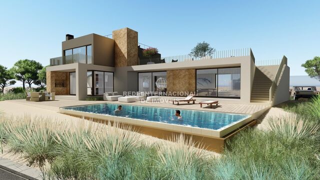 Moradia Moderna em construção V5 Tróia Carvalhal Grândola - terraços, ar condicionado, condomínio privado, piscina, garagem, sauna, bbq, vista mar, jardim, lareira, varandas, alarme