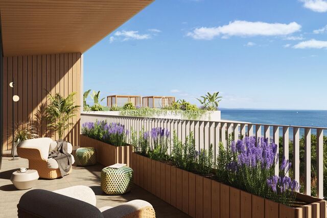 Apartamento T1 de luxo Carcavelos Cascais - ar condicionado, piscina, isolamento acústico, videovigilância, jardins, equipado, terraço