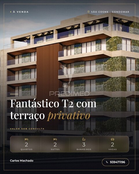 T2 de luxo com terraço de 65m² Gondomar