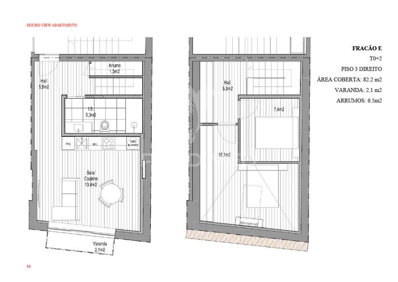 Apartamento T2 Duplex em construção Porto - varanda