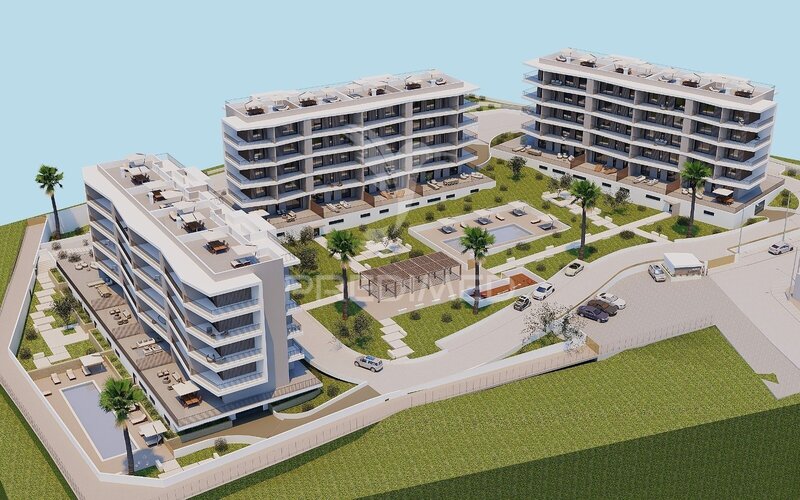 Apartamento T2 novo Portimão - piscina, isolamento térmico, piso radiante, condomínio fechado, bbq, jardim, garagem, aquecimento central, videovigilância, parque infantil, ar condicionado, varanda