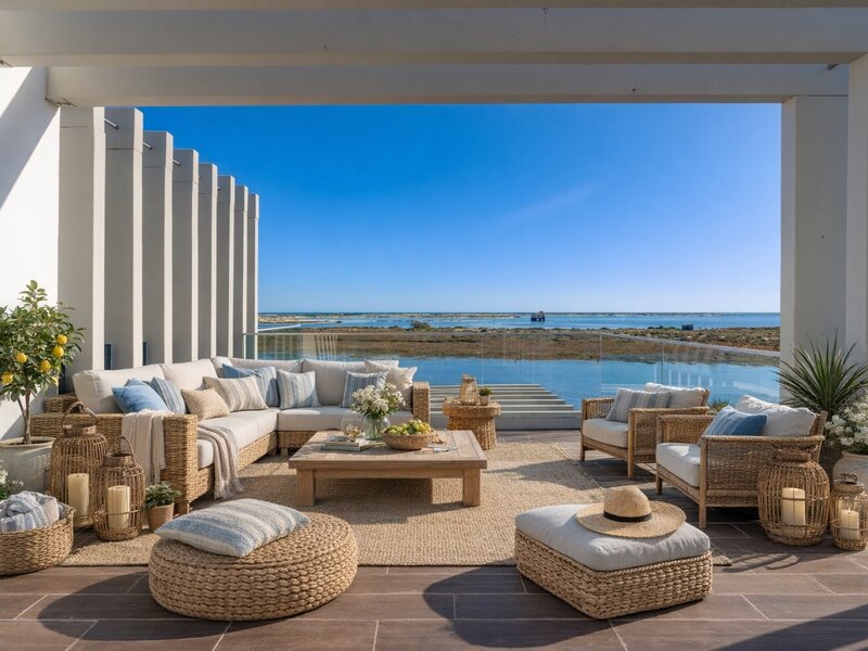 Apartment new 1 bedrooms Fuseta Olhão - air conditioning, gated community, store room, solar panels, swimming pool