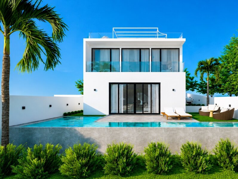 House 3 bedrooms under construction Colinas de Boavista Tavira - solar panels, equipped kitchen, garden, terrace, underfloor heating, air conditioning, swimming pool, balcony