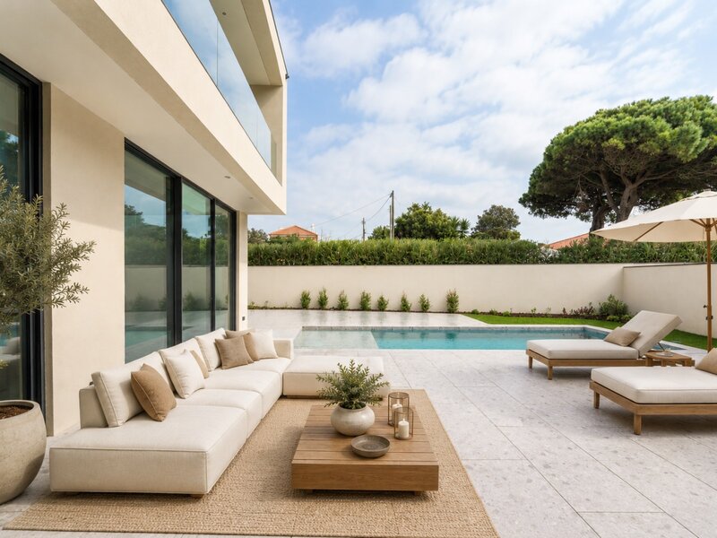 Huis nieuw V5 Birre Cascais - balkons, zonnepanelen, veel daglicht, tuin, garage, zwembad, airconditioning, uitgeruste keuken