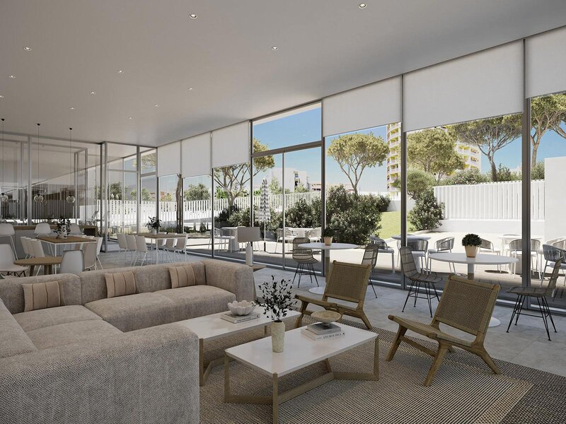 Apartamento T2 Moderno Praia da Rocha Portimão - terrazas, piscina, jardines, equipado, comunidad cerrada, videovigilancia, trastero
