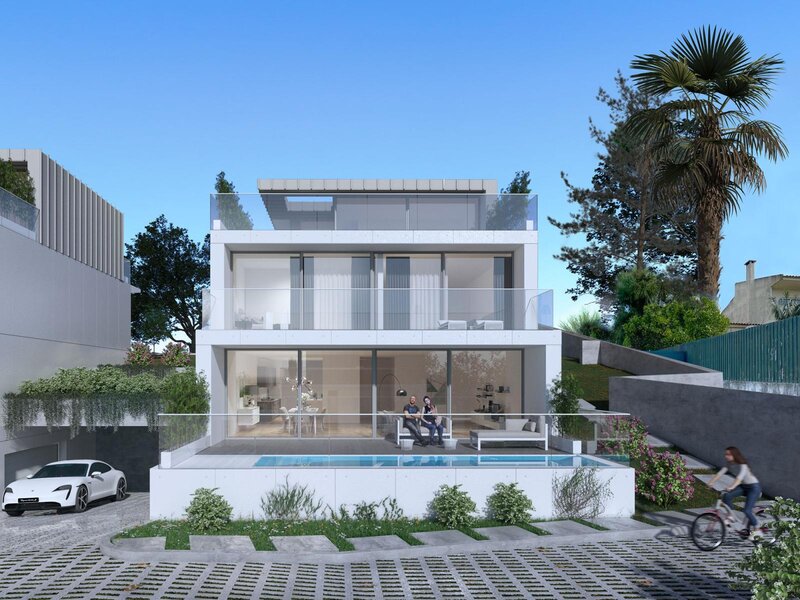 House Modern 4 bedrooms Carcavelos Cascais - balconies, store room, swimming pool, gardens, garage, heat insulation