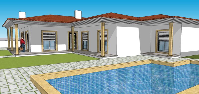 дом V4 одноэтажная Alcobaça - терраса, сад, двойные стекла, солнечные панели, котел, гараж, бассейн