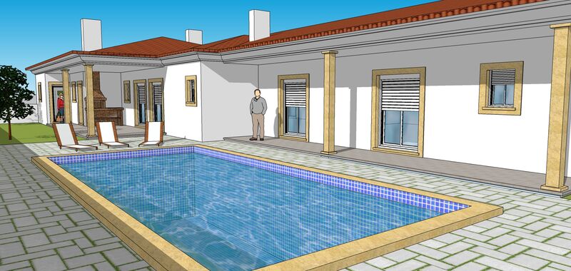 дом V4 одноэтажная Alcobaça - двойные стекла, гараж, котел, солнечные панели, сад, бассейн, терраса