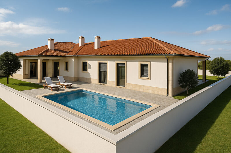 Casa V4 Térrea Alcobaça - caldeira, painéis solares, garagem, terraço, vidros duplos, bbq, piscina, jardim
