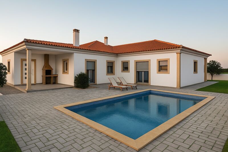 Casa V4 Térrea Alcobaça - caldeira, painéis solares, garagem, terraço, vidros duplos, bbq, piscina, jardim
