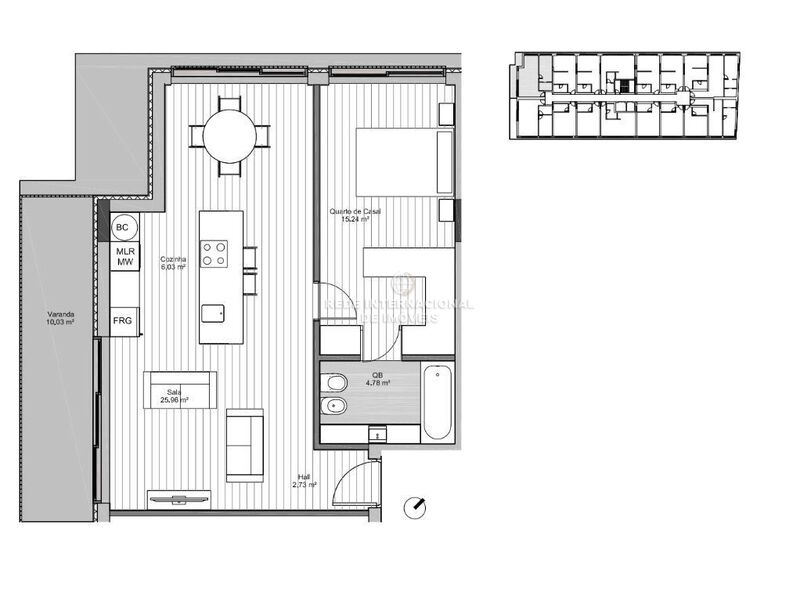 Apartment T1 Matosinhos - air conditioning, garage, swimming pool, balcony