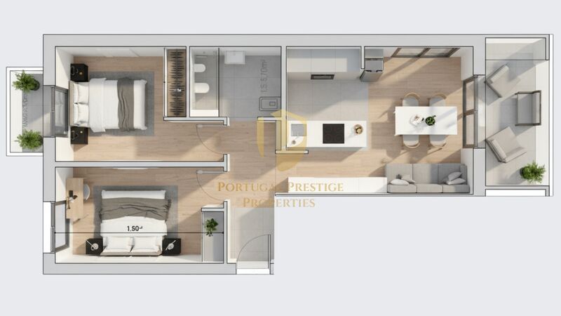 Apartamento T2 Moderno perto da praia Monte Gordo Vila Real de Santo António - isolamento térmico, painel solar, cozinha equipada