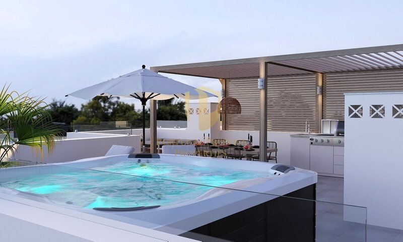 Apartamento Moderno T2+2 Armação de Pêra Silves - garagem, terraço, isolamento térmico, jardins, bbq, vidros duplos, equipado, ar condicionado