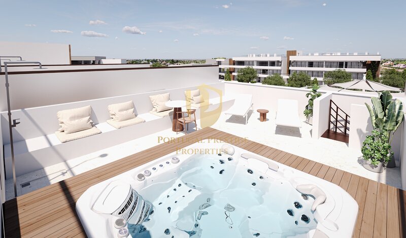 Appartement T2 Carvoeiro Lagoa (Algarve) - groene zones, tennisbaan, zwembad, speeltuin, sauna, uitgerust, gemeubileerd, tuin, appartementencomplex, terras