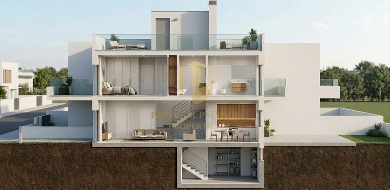 Moradia nova em construção V3 Quelfes Olhão - bonita vista, cozinha equipada, varandas, jardim, ar condicionado, terraço, vidros duplos, painel solar