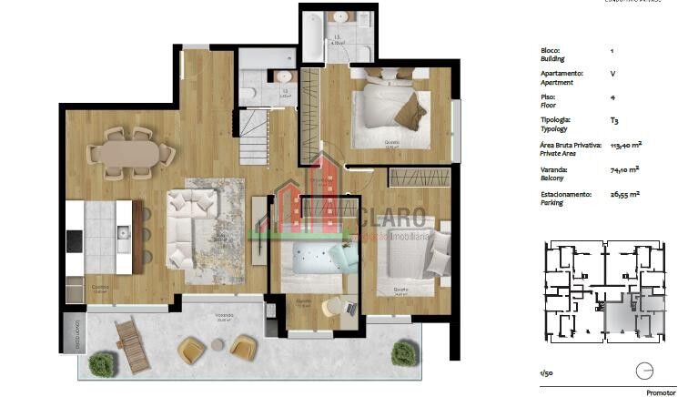Apartment T3+1 nieuw Pombal - condominium, attic, balcony, garage, balconies, terrace, swimming pool