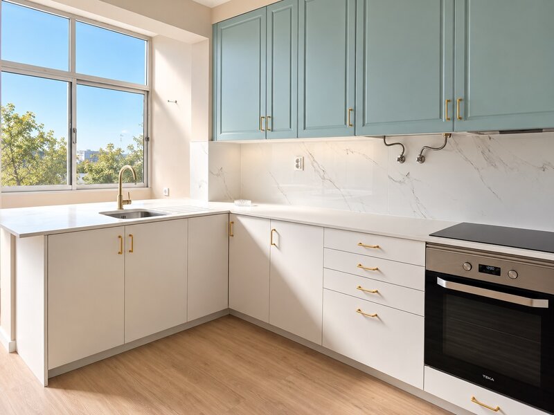 Apartamento Moderno T2 Três Bicos Portimão - varanda, cozinha equipada