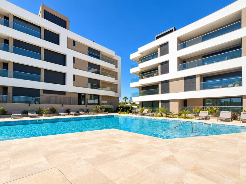 Apartamento T2 Moderno Parchal Lagoa (Algarve) - ar condicionado, varanda, garagem, isolamento térmico, piscina, vidros duplos