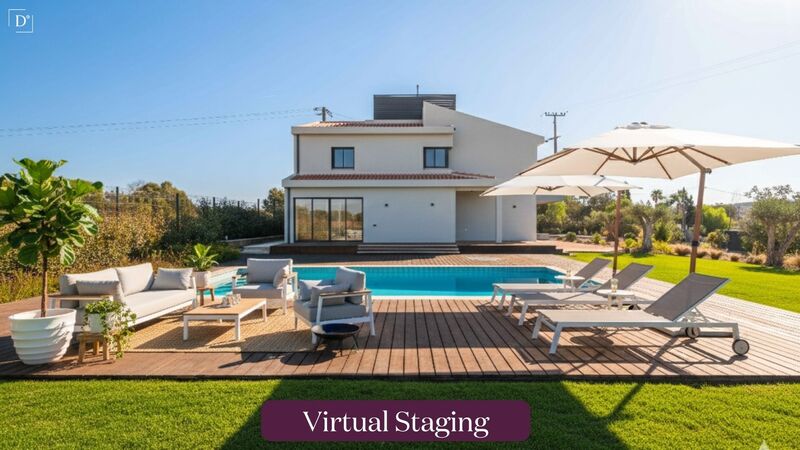 House 5 bedrooms new Quarteira Loulé - fireplace, air conditioning, terraces, swimming pool, solar panels, double glazing, garden