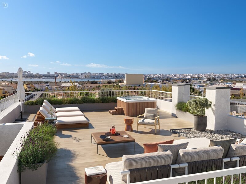 House Modern 3 bedrooms Ferragudo Lagoa (Algarve) - balconies, terrace, playground, gardens, barbecue, swimming pool, gated community, air conditioning