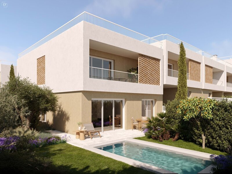 House 3 bedrooms Modern Ferragudo Lagoa (Algarve) - balconies, swimming pool, terrace, playground, barbecue, gated community, air conditioning, gardens