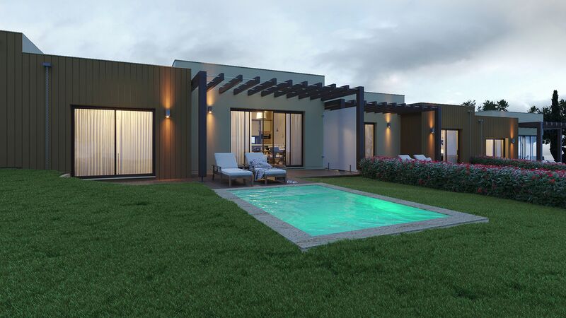 Moradia V2 Térrea em construção Silves - terraços, cozinha equipada, vidros duplos, piscina, painéis solares, ar condicionado, jardins