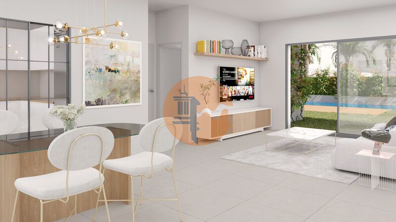 Moradia V4 Geminada Aljaraque - terraços, painéis solares, piscina, vidros duplos, ar condicionado, zonas verdes, isolamento térmico, jardim