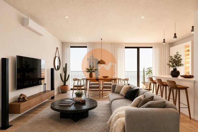 Apartamento T2 Moderno Montenegro Faro - piscina, lareira, bbq, condomínio privado, painéis solares, lugar de garagem, varanda, ar condicionado, jardins, garagem