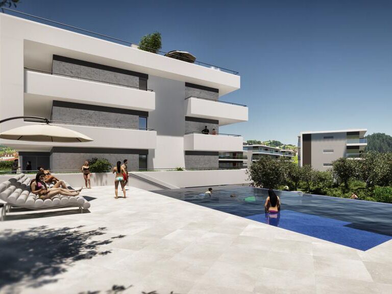 Apartamento T3 de luxo em construção Vale de Lagar Portimão - ar condicionado, varandas, cozinha equipada, garagem, painel solar, parqueamento, equipado, piscina