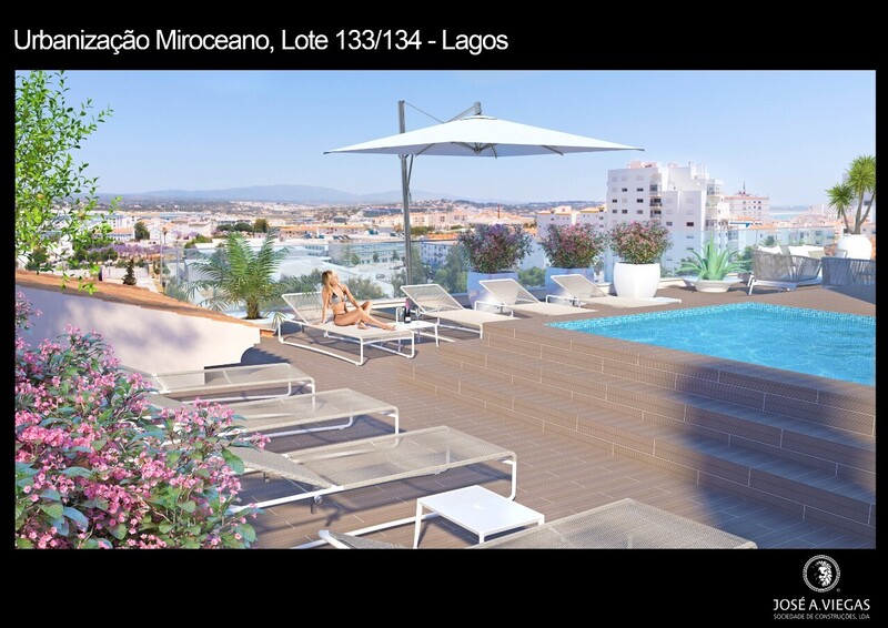 Apartment 2 bedrooms Luxury São Sebastião Lagos - boiler, solar panel, swimming pool, store room, terrace, air conditioning, garage