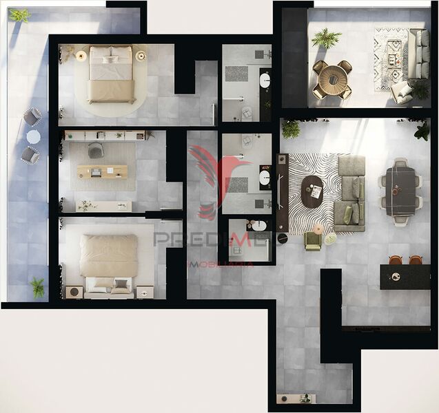 Apartamento T3 Moderno no centro Santa Maria Lagos - equipado, ar condicionado, garagem, varandas, piscina, terraço