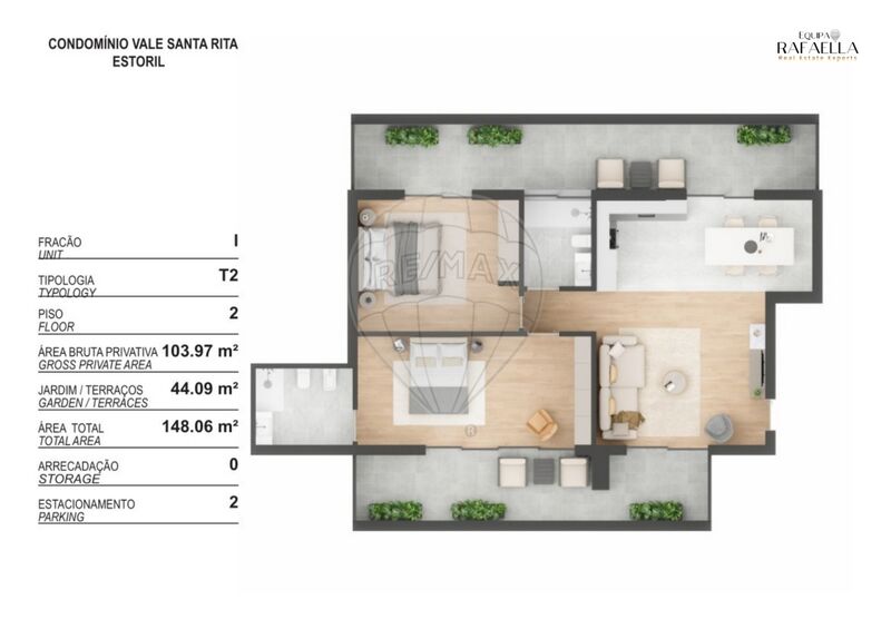 Apartamento T2 de luxo Cascais - ténis, varandas, ar condicionado, condomínio privado