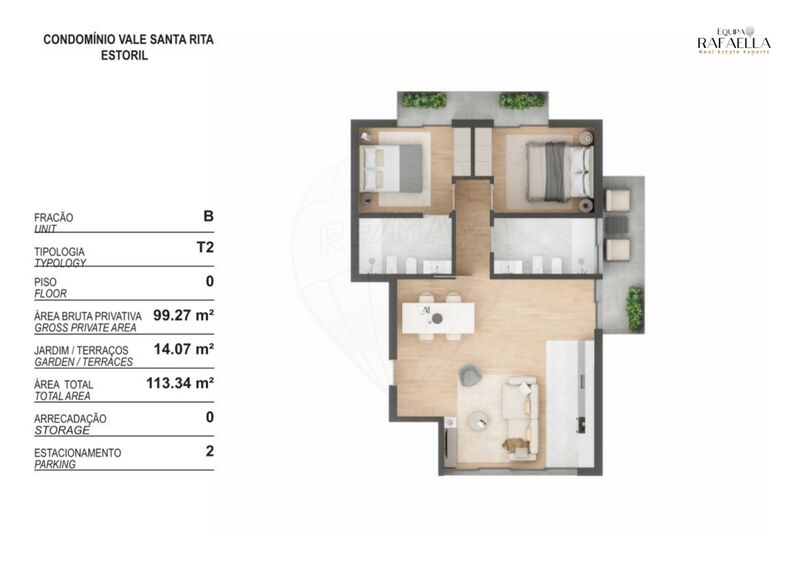 Apartamento T2 de luxo Cascais - varandas, ténis, ar condicionado, condomínio privado