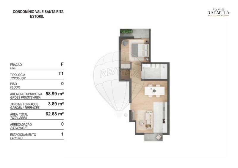Apartamento Moderno T1 Cascais - ténis, condomínio privado, varandas, ar condicionado